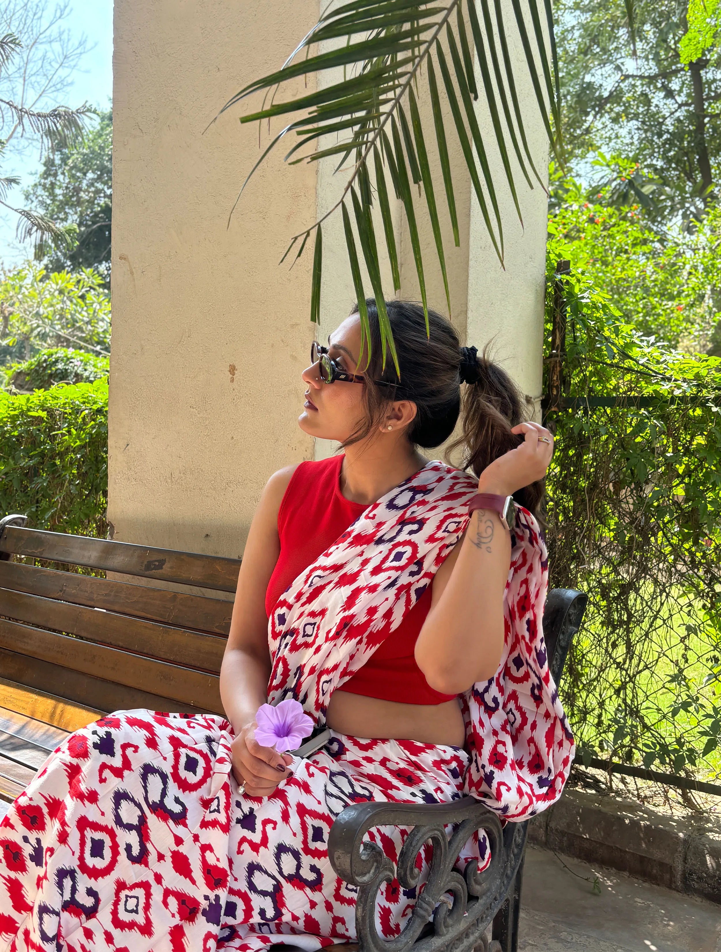 trueBrowns Carrot Muslin Ikat Saree