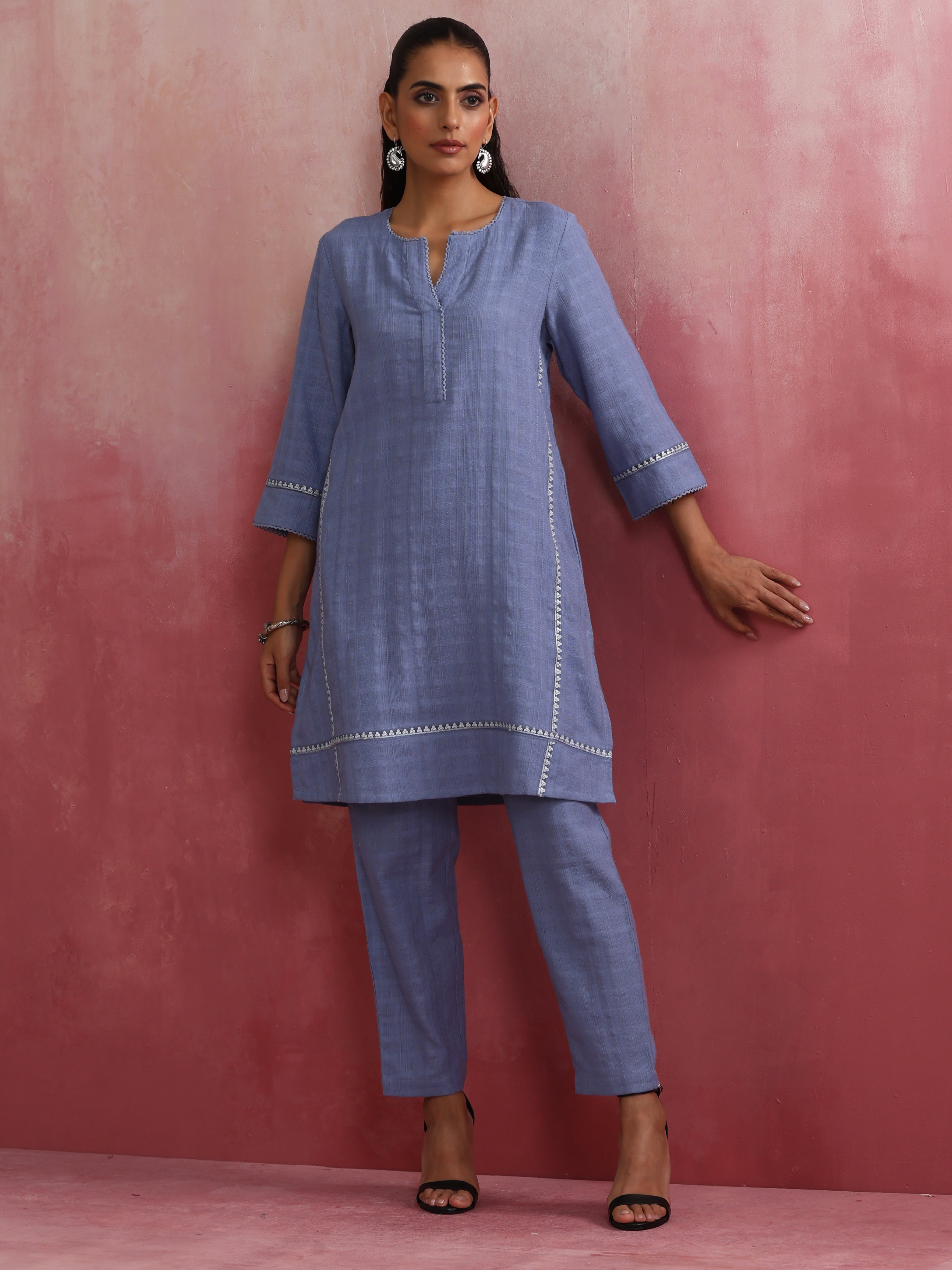trueBrowns Sky Blue Cotton Kurta Co-ord set