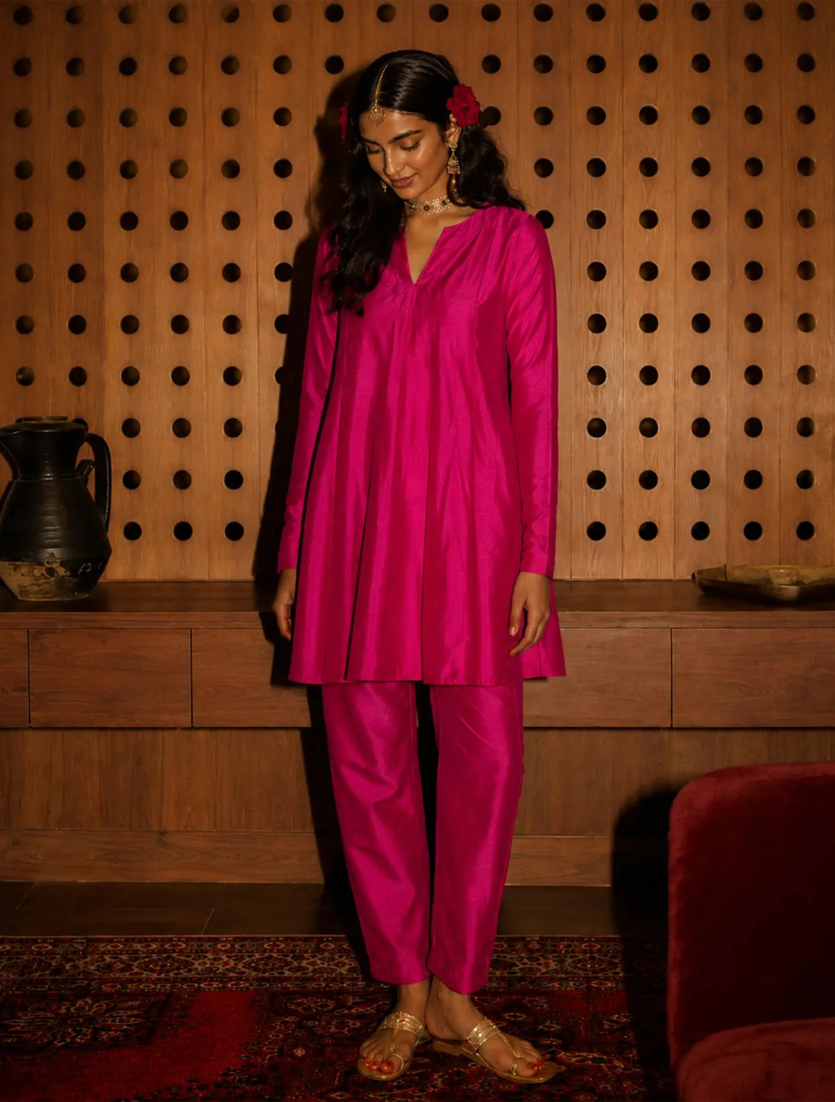 trueBrowns Pink Silk Co-ord Set