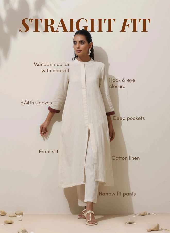 truebrowns Off White Cotton Kurta Pant Set
