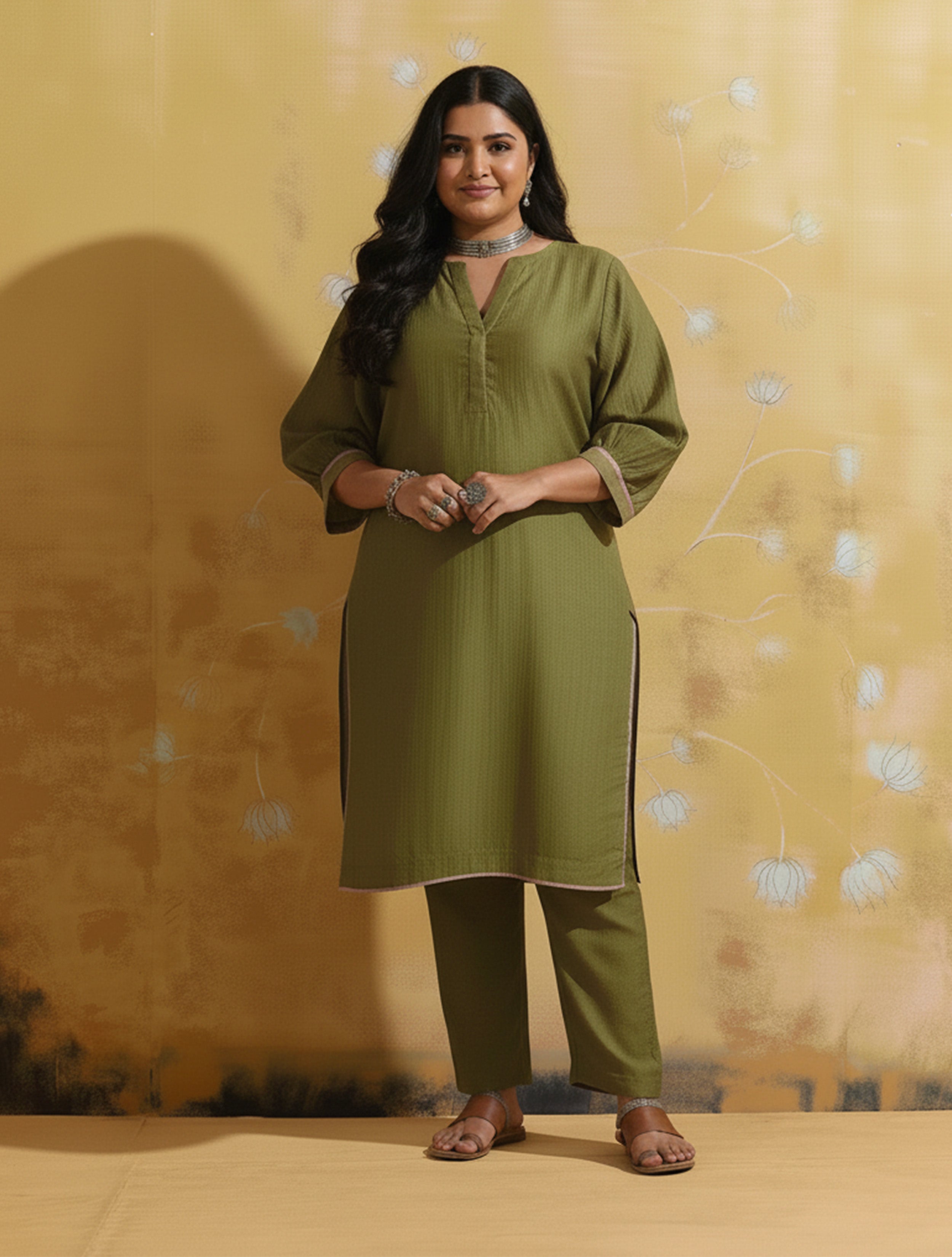 trueBrowns Green Muslin Silk Relaxed Kurta Co-ord Set