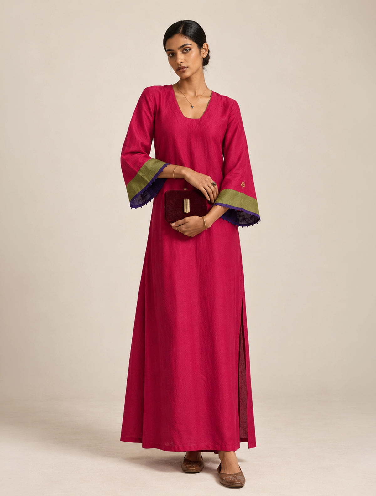 trueBrowns Pink Muslin Silk Straight Maxi Dress