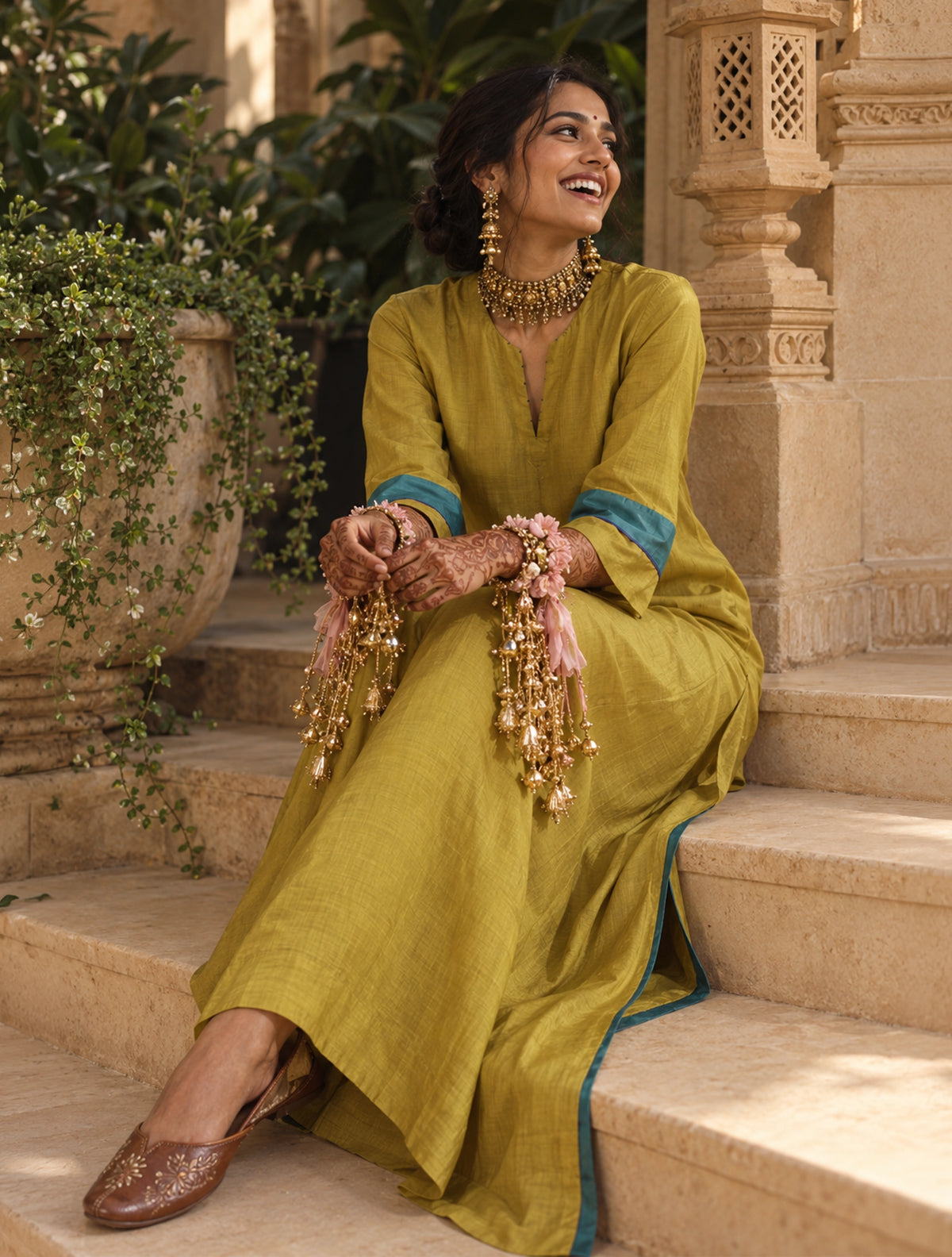 trueBrowns Lime Muslin Silk Straight Maxi Dress
