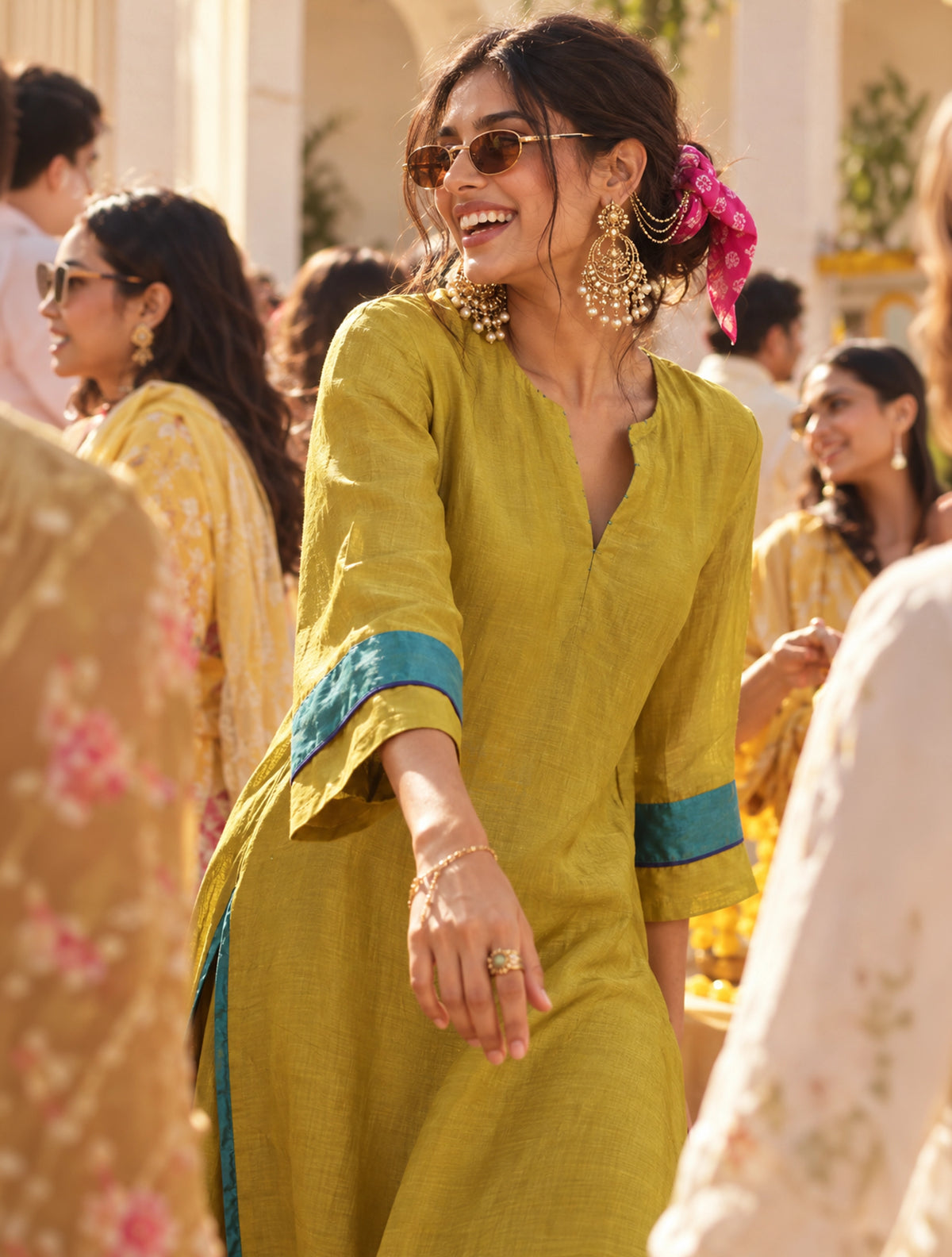 trueBrowns Lime Muslin Silk Straight Maxi Dress