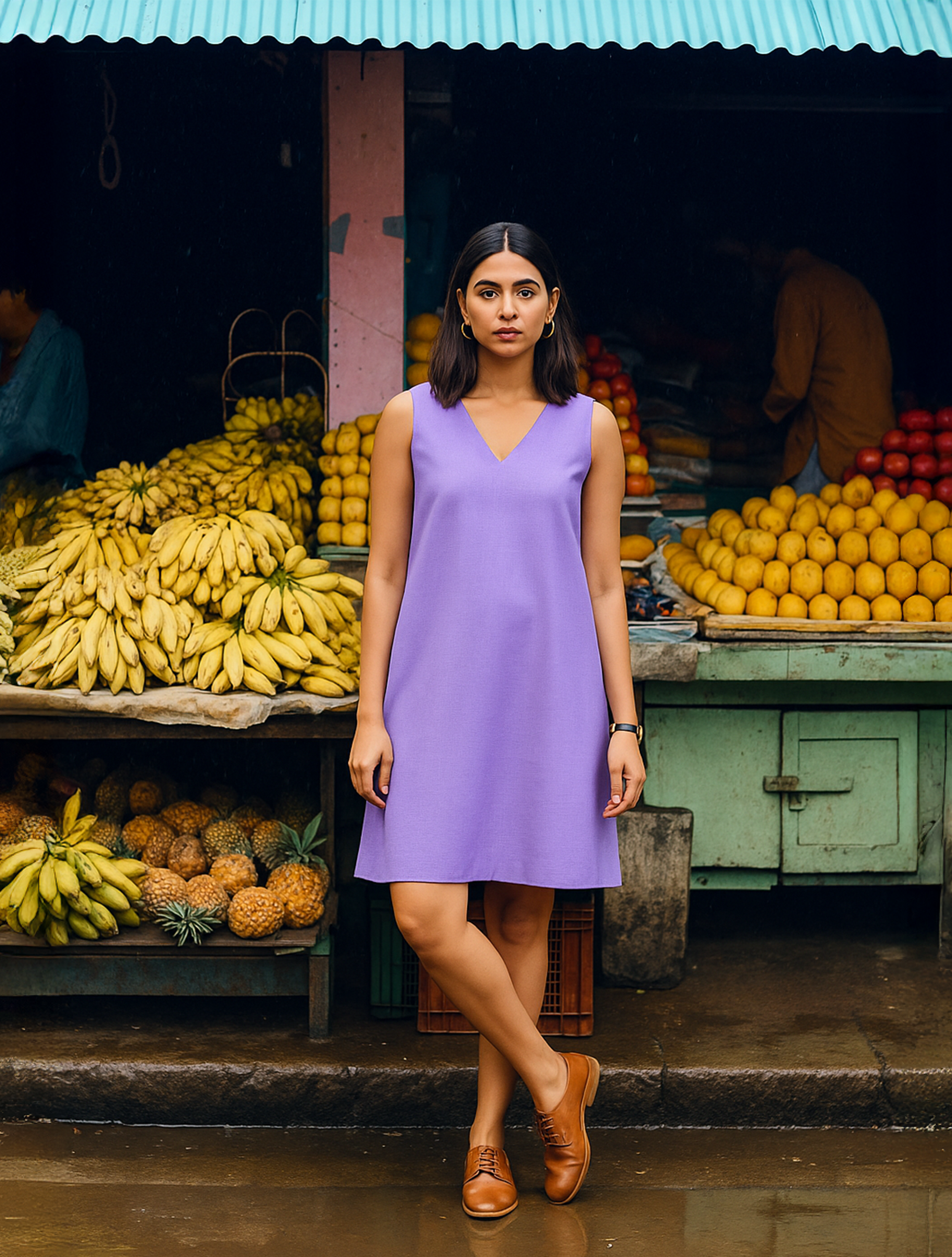 trueBrowns Lilac Cotton Blend Short Dress