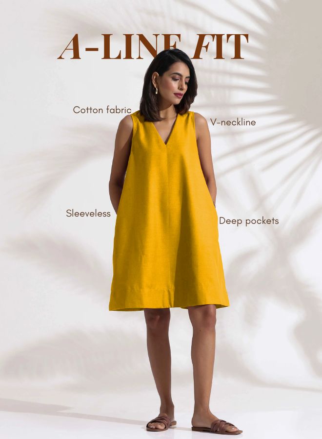 trueBrowns Mustard Cotton Blend Short Dress
