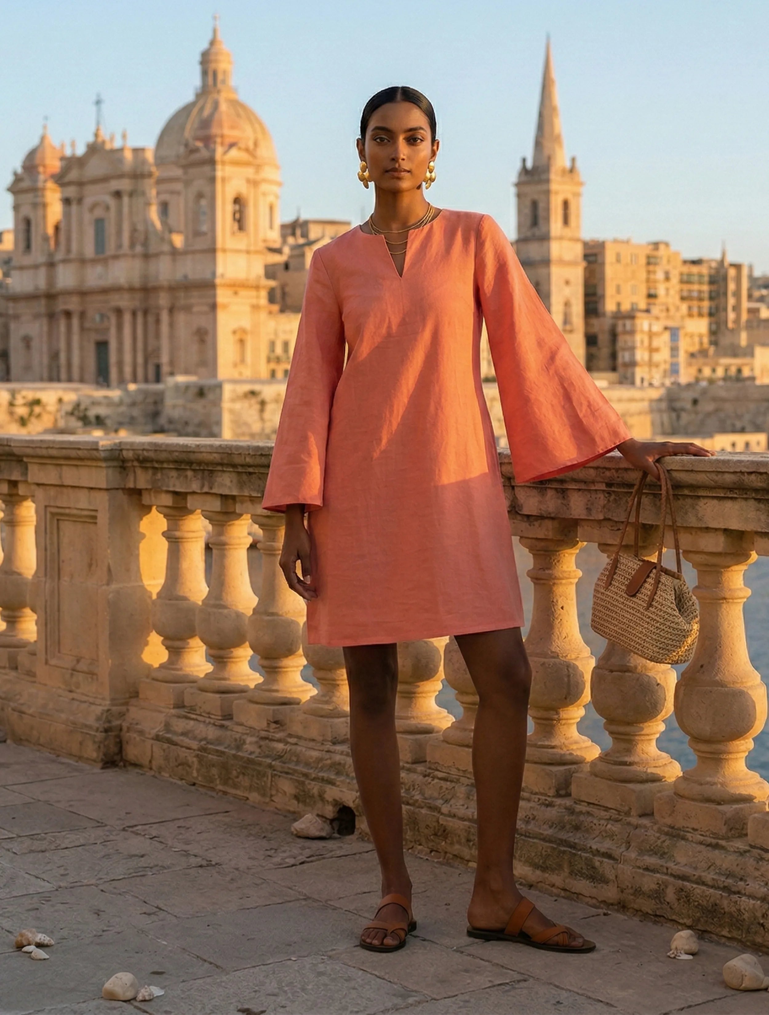 trueBrowns Pink Cotton Blend Short Dress