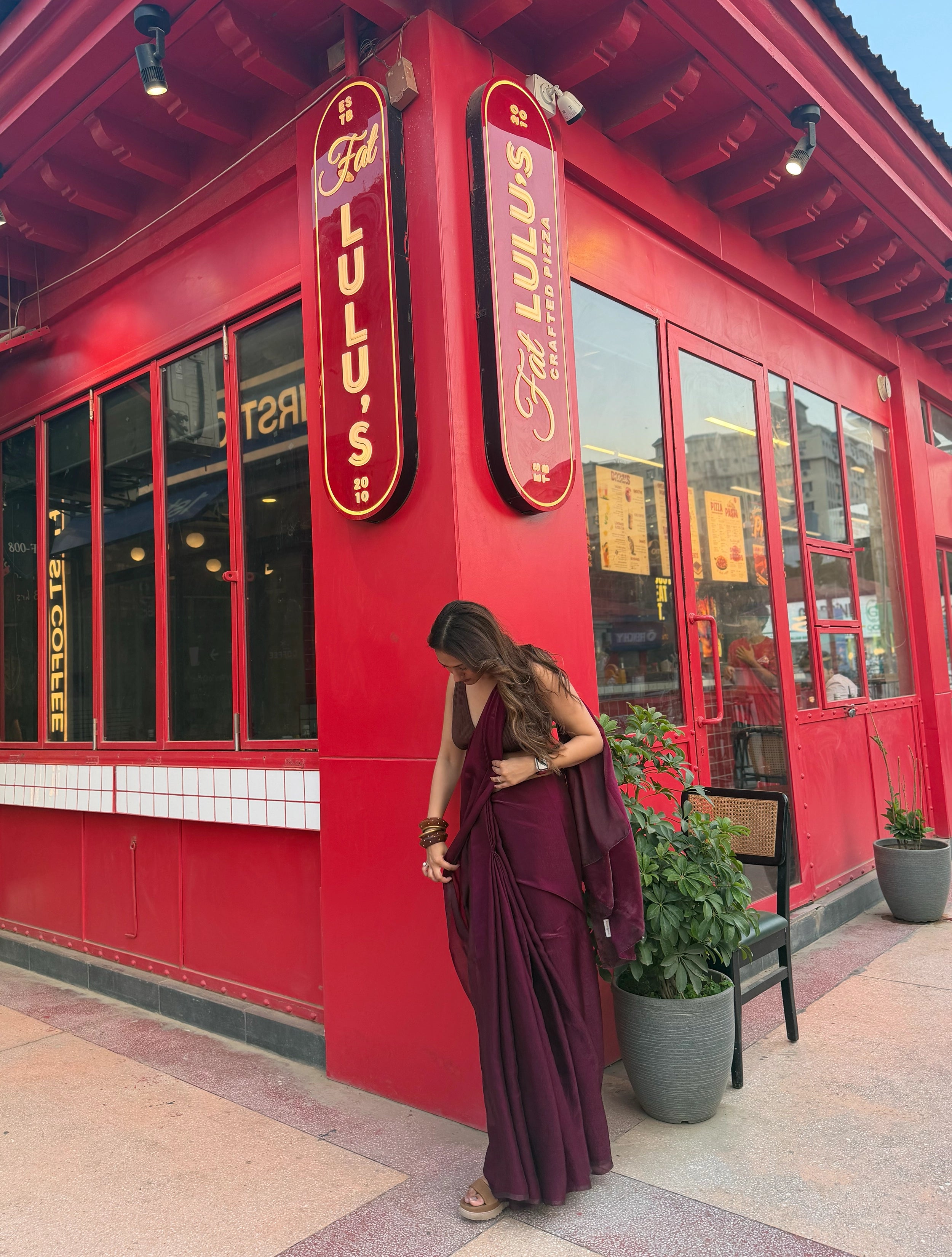 trueBrowns Wine Tissue Saree With Unstitched Blouse