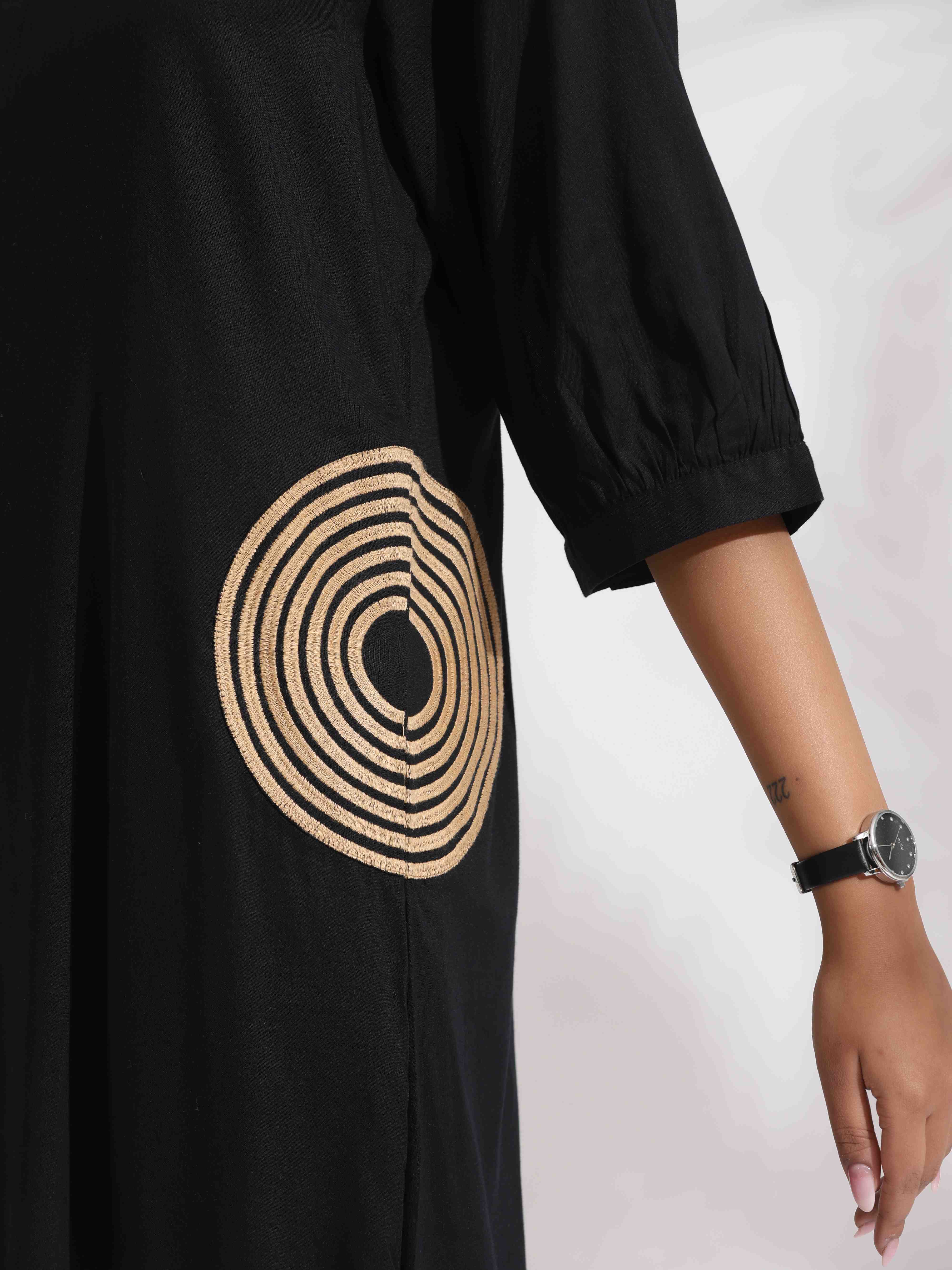 trueBrowns Black Cotton Embroidered Dress