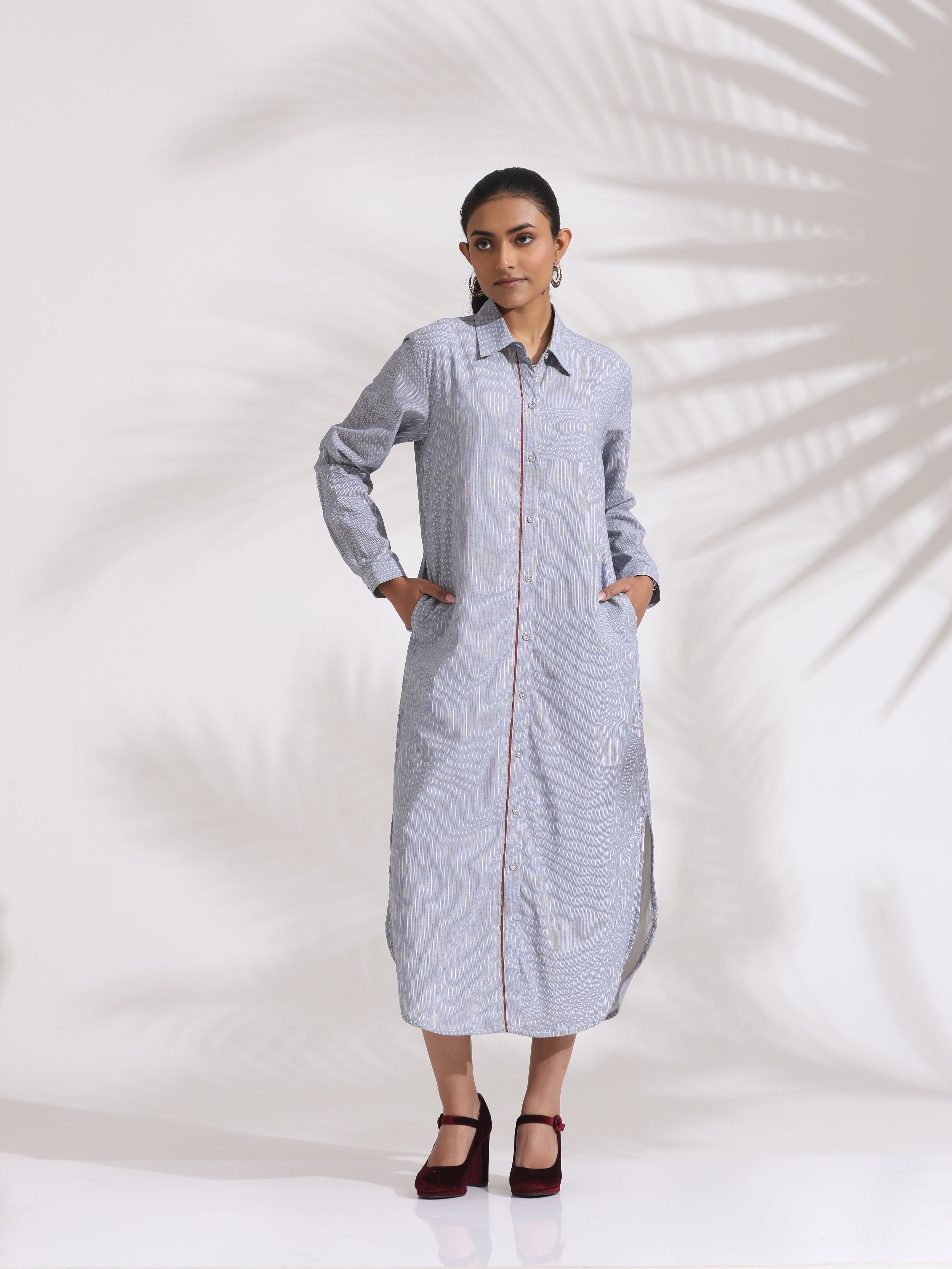 trueBrowns Grey Stripe Cotton Shirt Dress