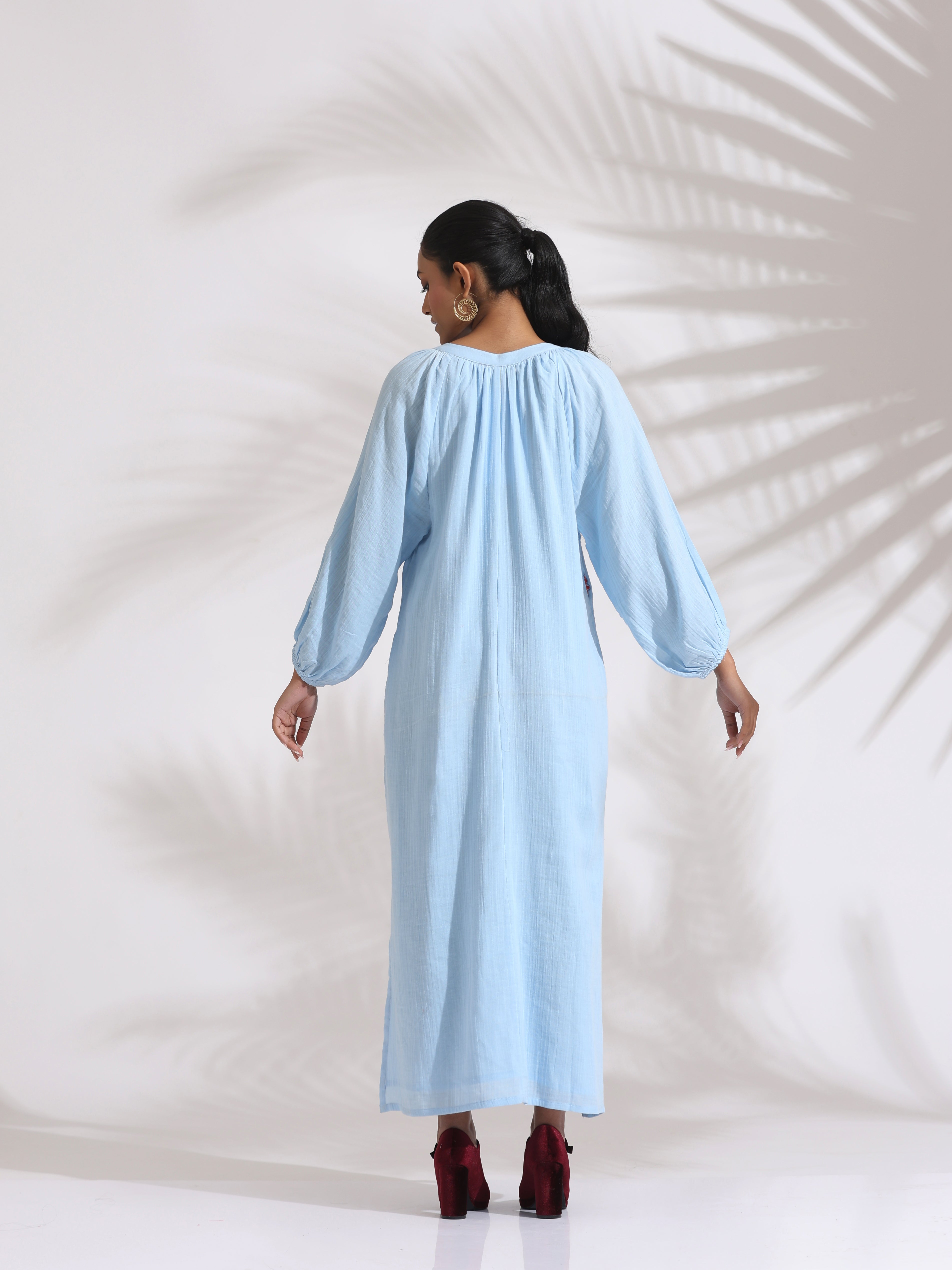 trueBrowns Blue Cotton Embroidered Dress