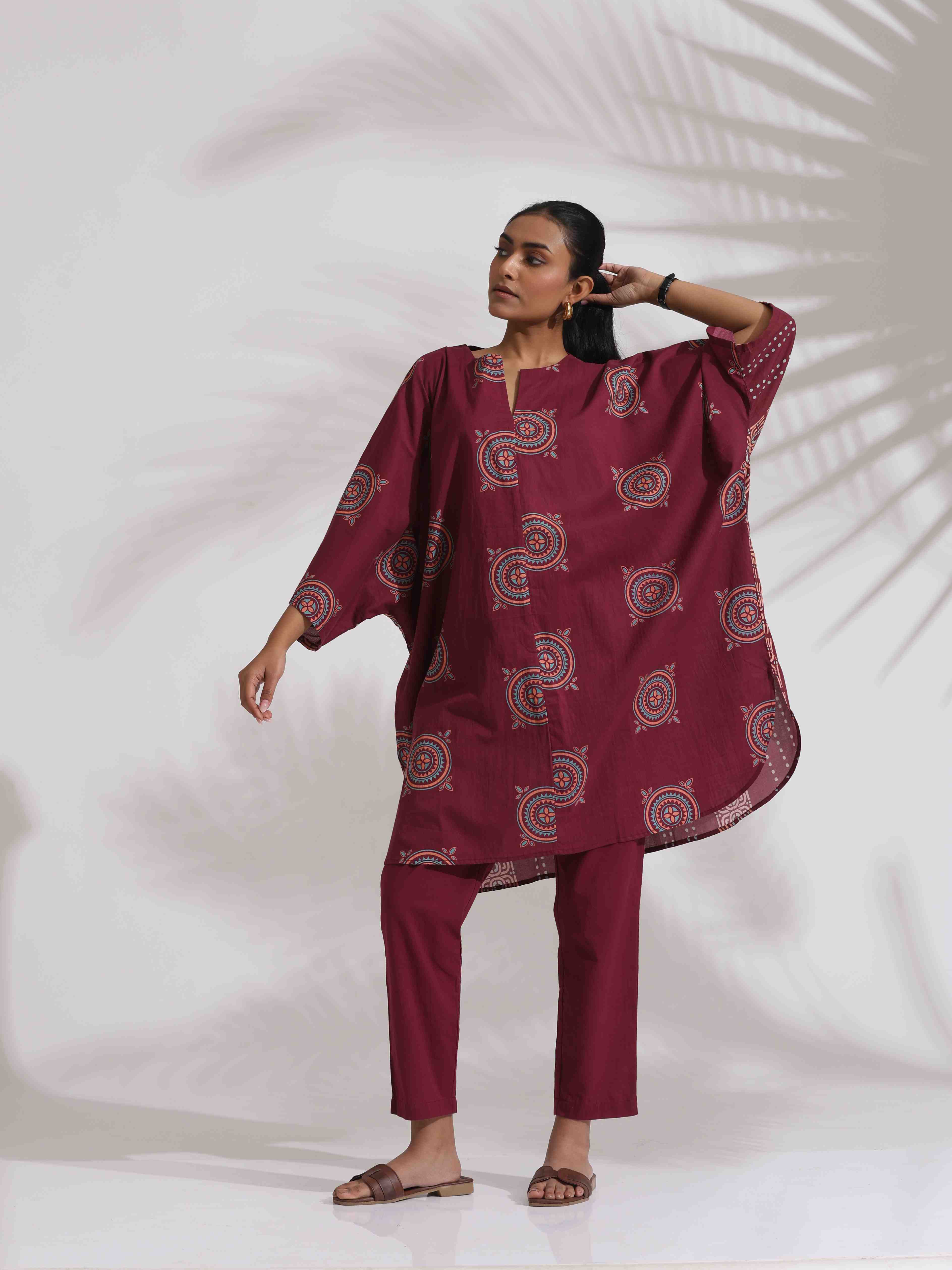 trueBrowns Purple Cotton Print Kurta Co-ord Set