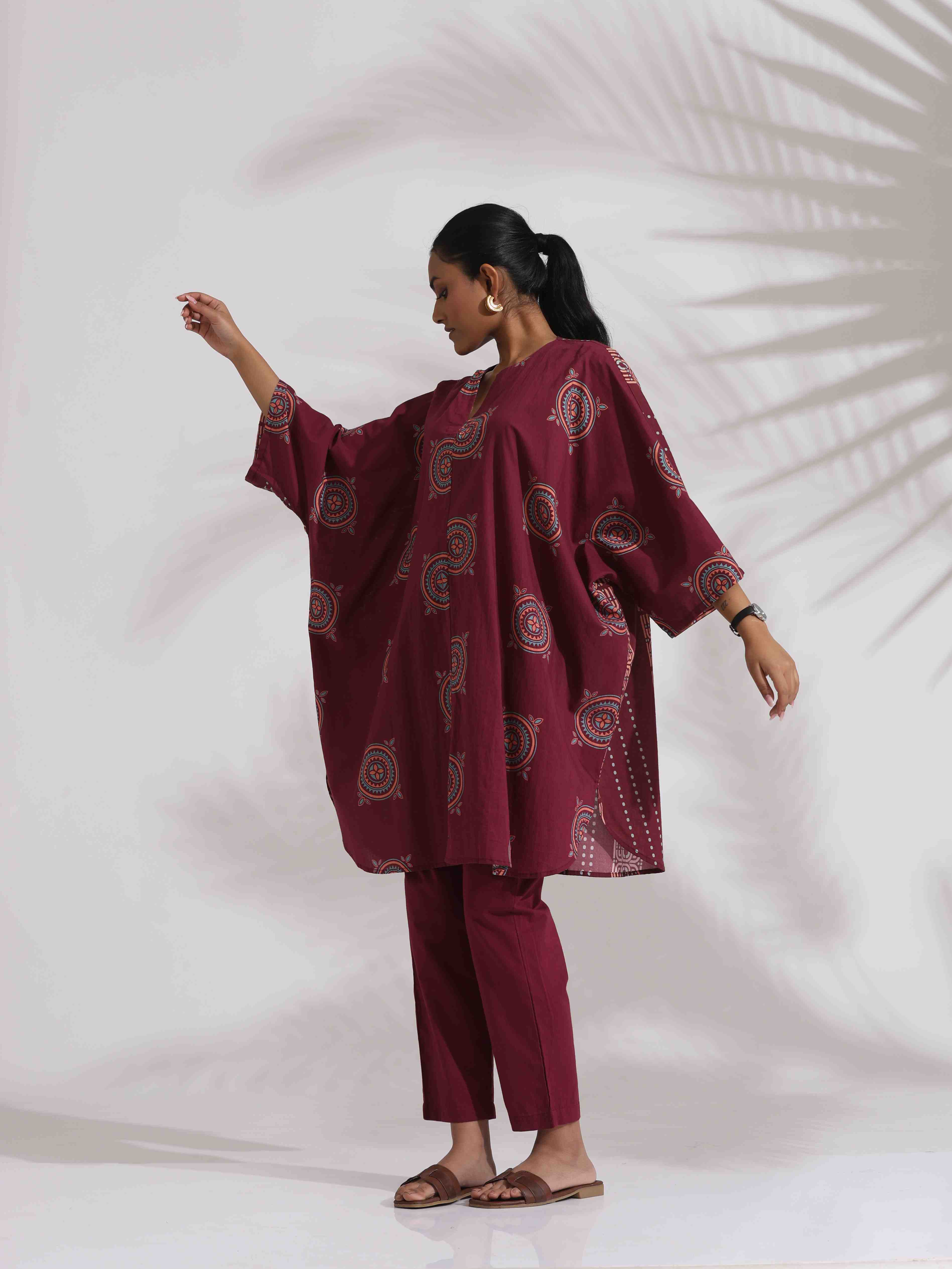 trueBrowns Purple Cotton Print Kurta Co-ord Set