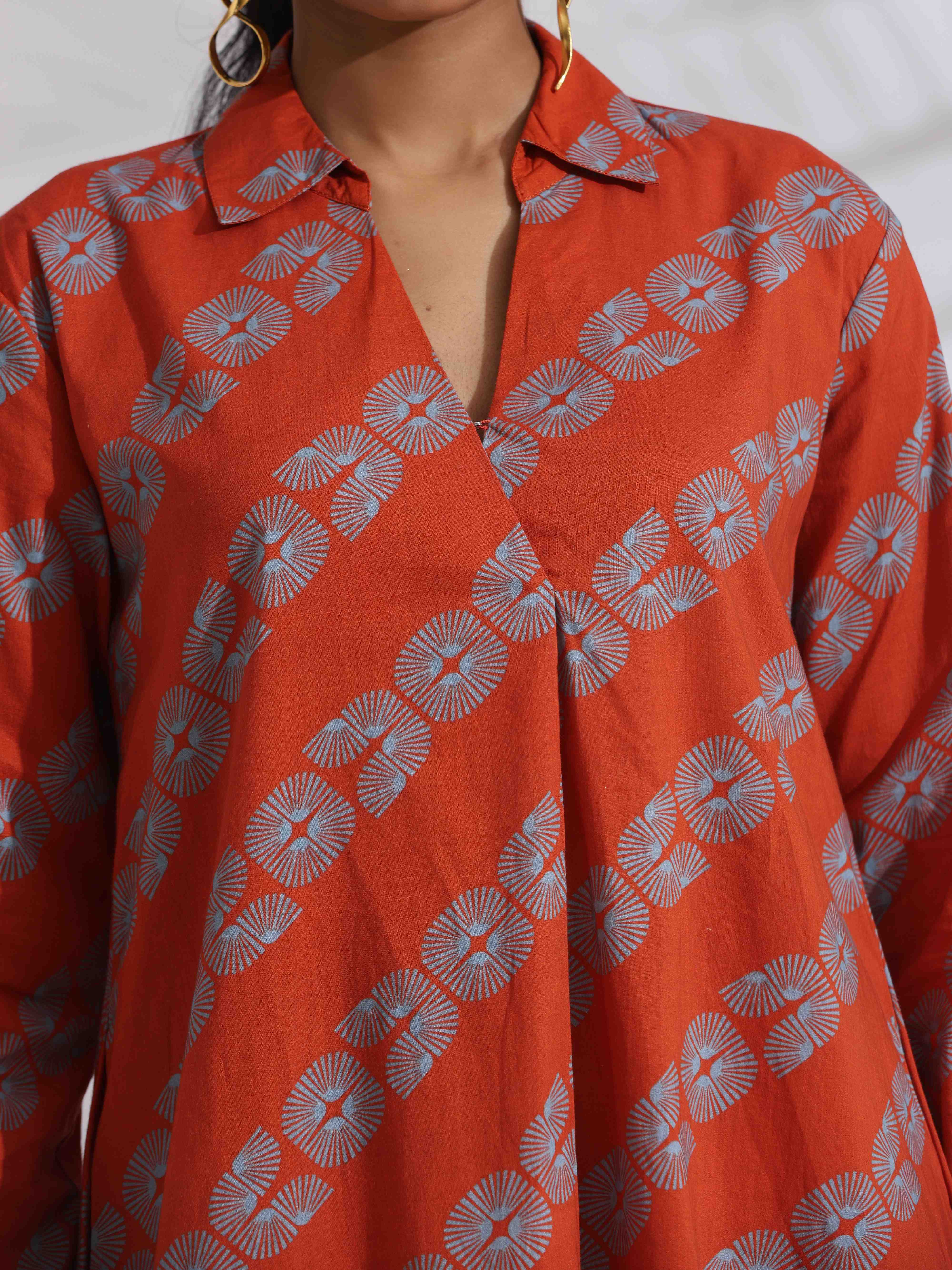 trueBrowns Orange Cotton Print  Co-ord Set