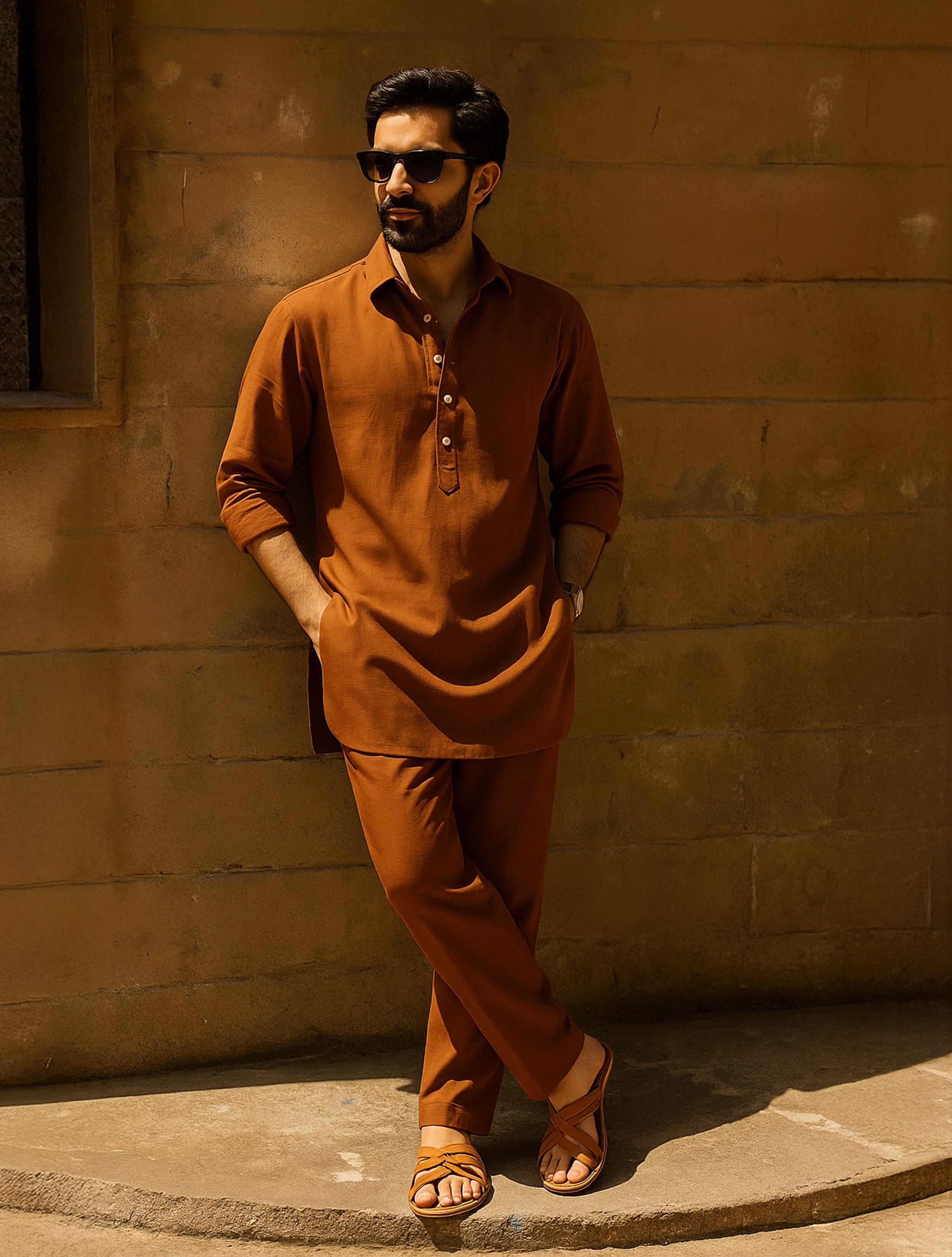 trueBrowns Men's Brown Cotton Co-ord set