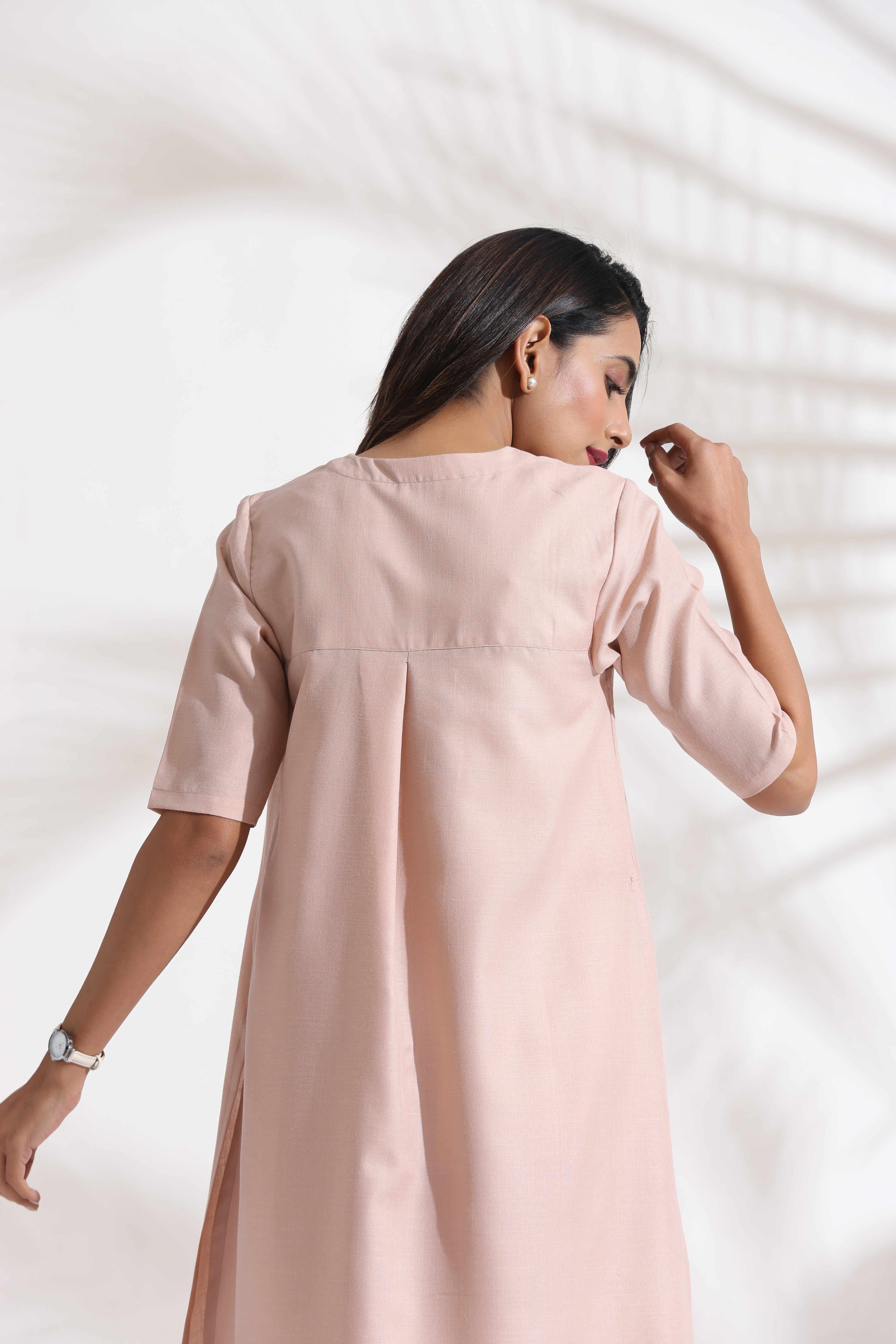 trueBrowns Light Pink Slub Kurta Set