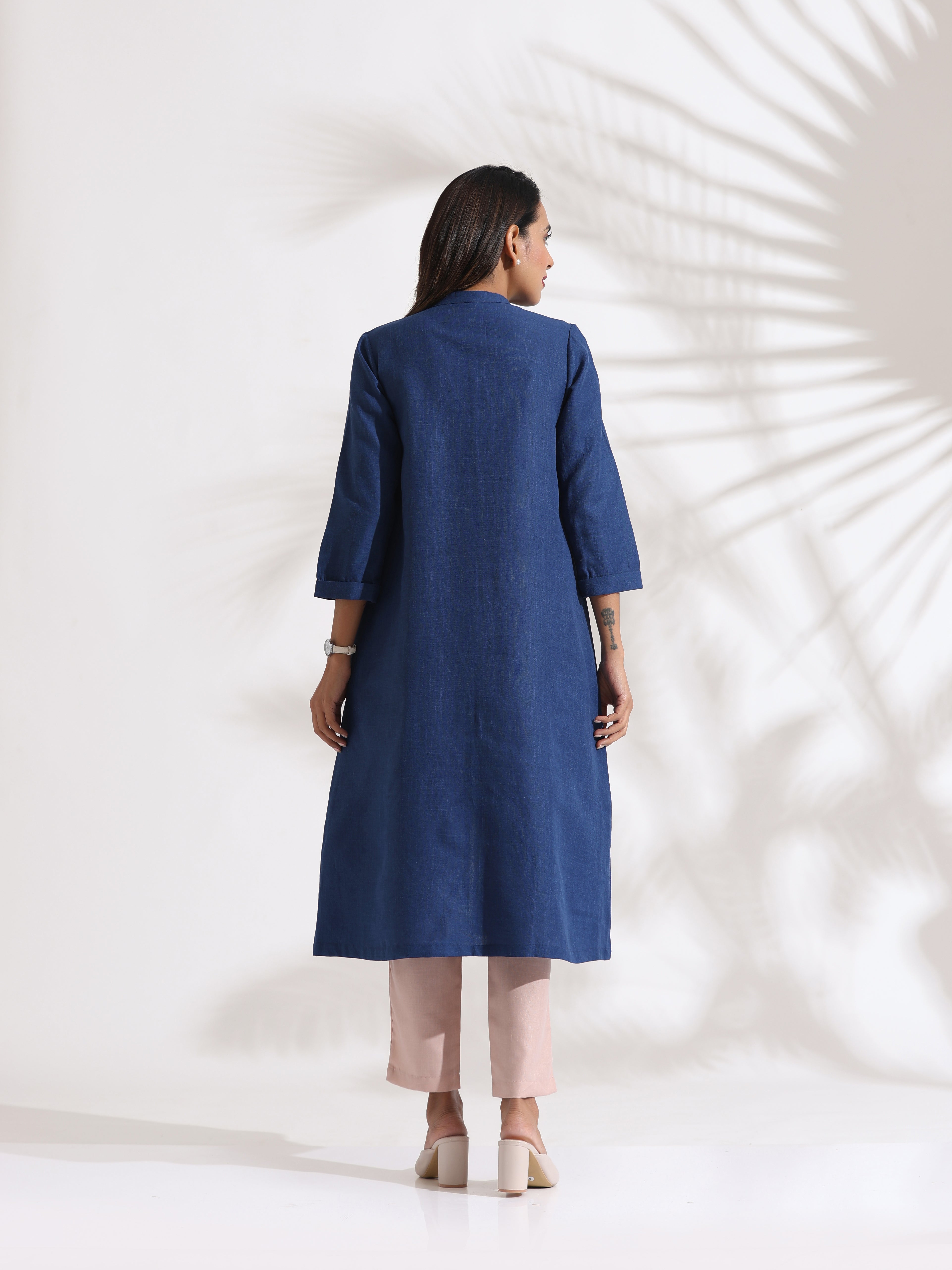 trueBrowns Blue Slub Kurta Set