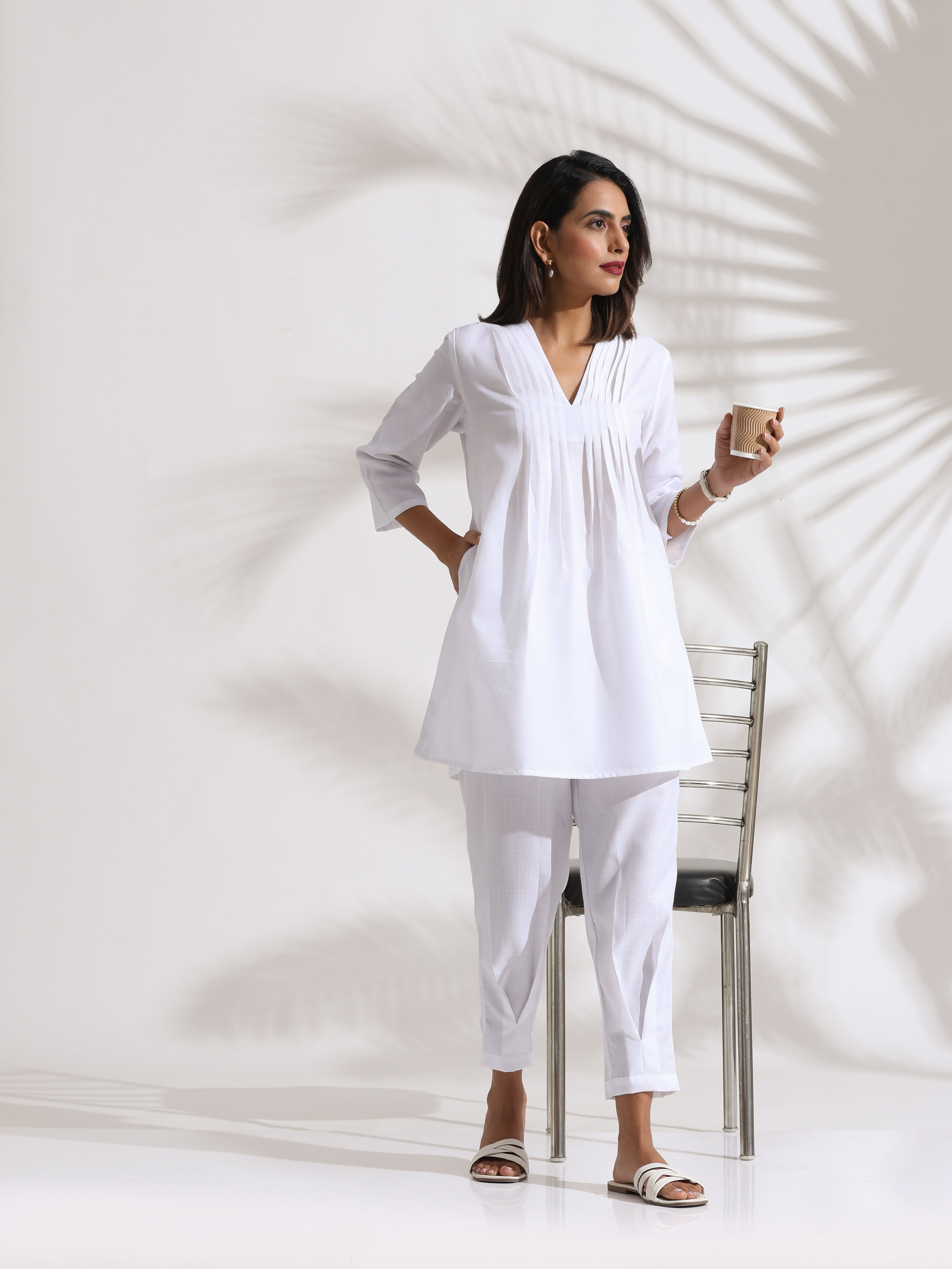 trueBrowns White Slub Co-ord Set