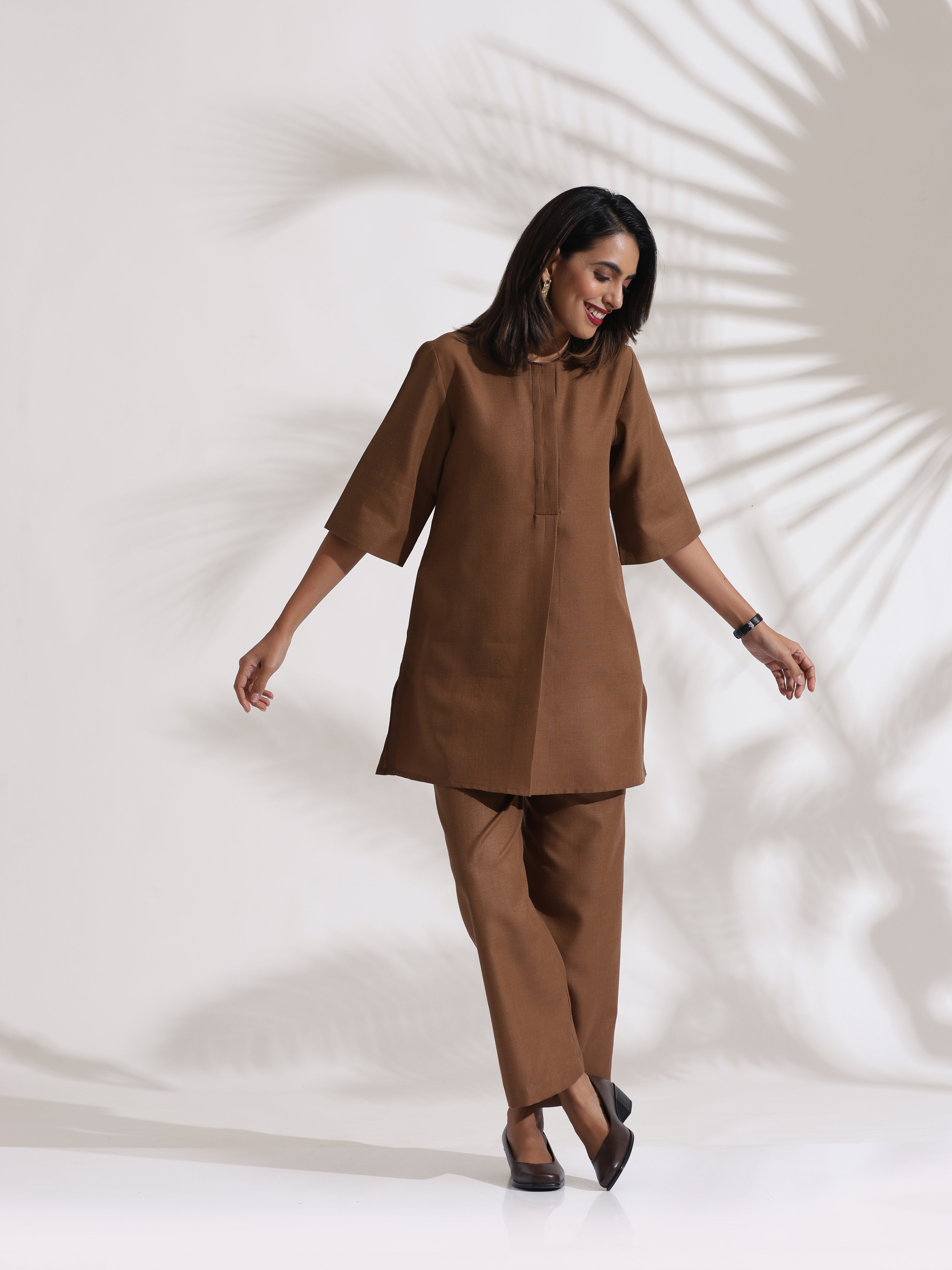 trueBrowns Brown Slub Co-ord Set