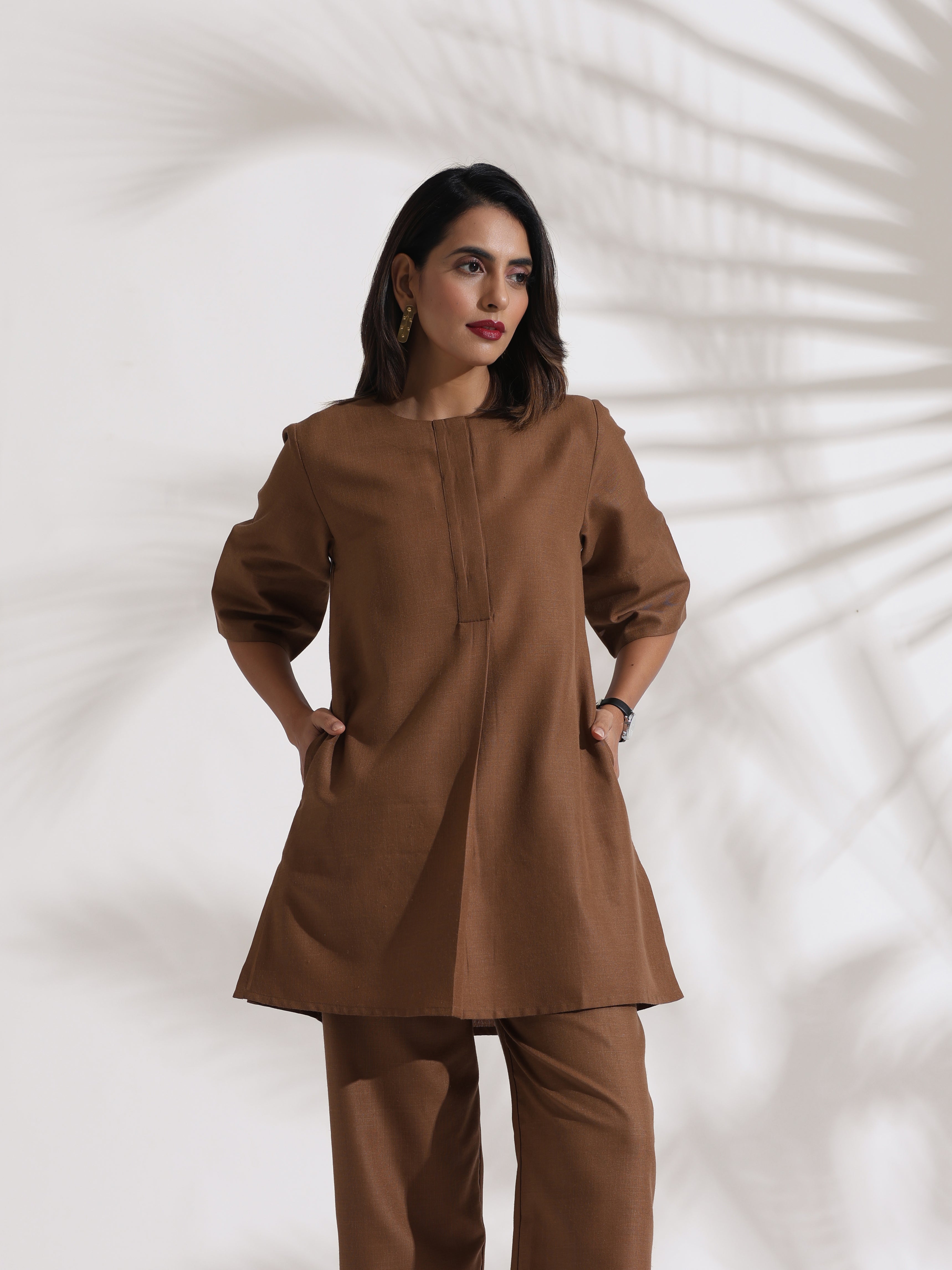 trueBrowns Brown Slub Co-ord Set