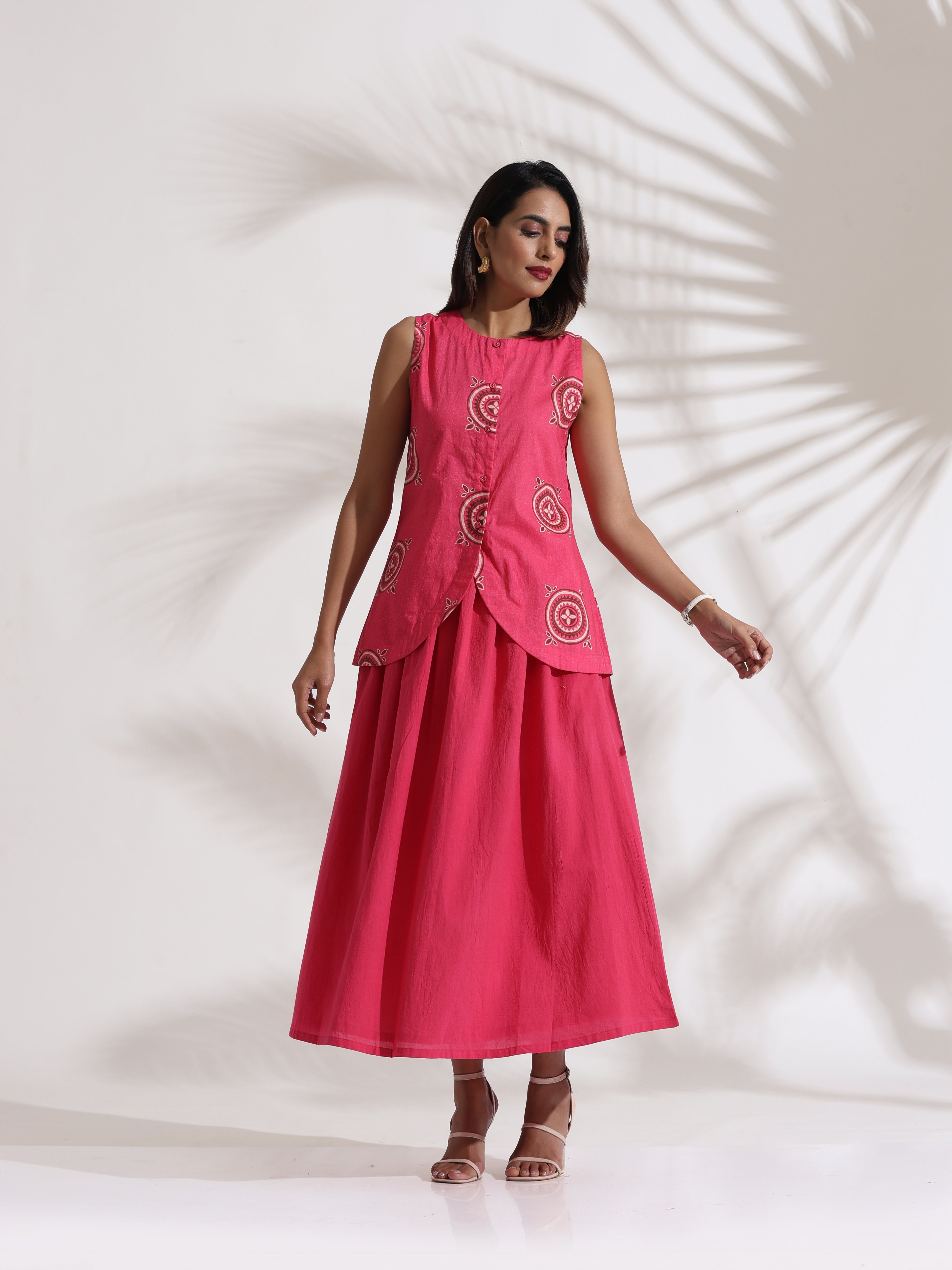 trueBrowns Pink Cotton Skirt Co-ord Set