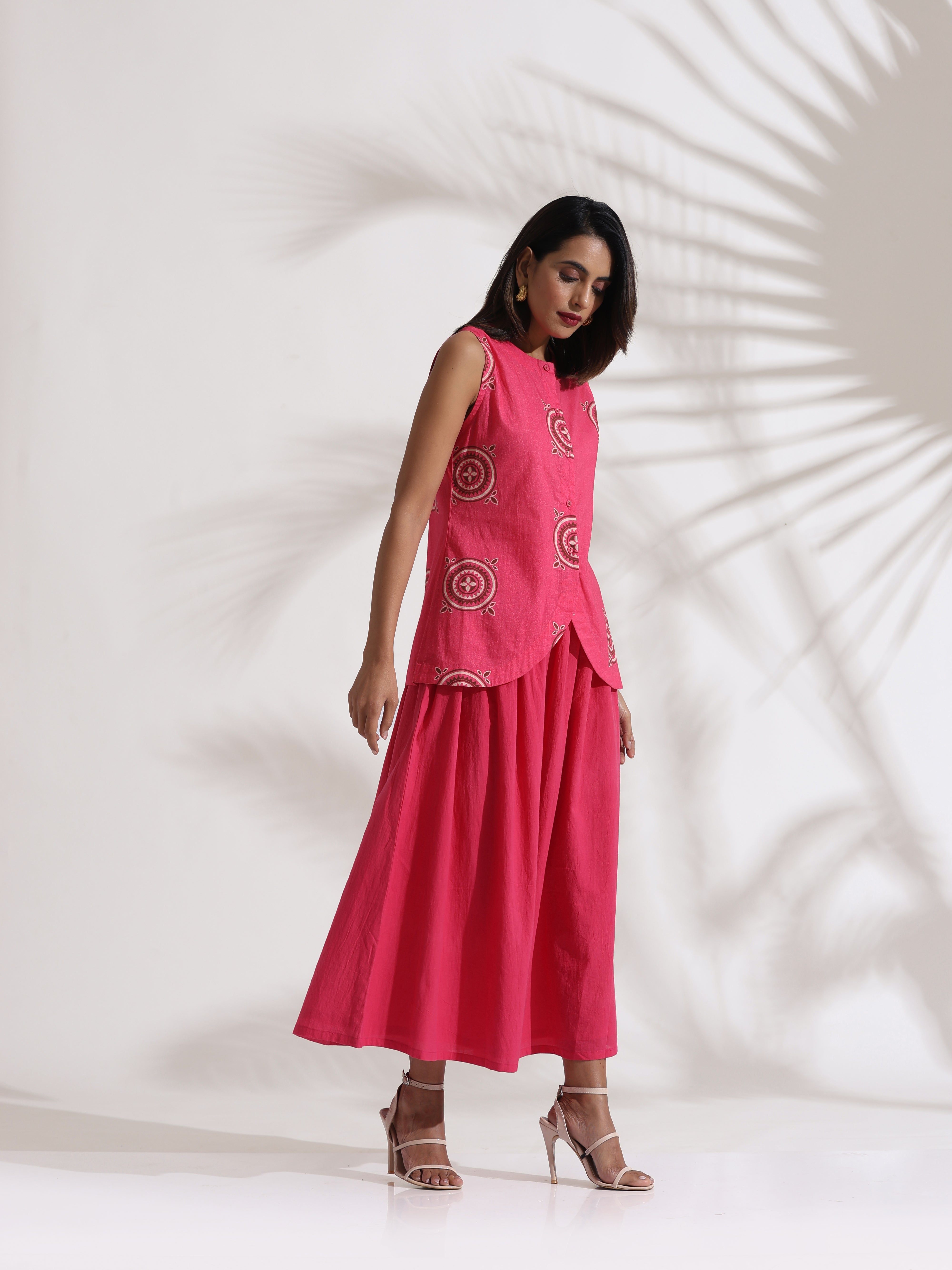 trueBrowns Pink Cotton Skirt Co-ord Set