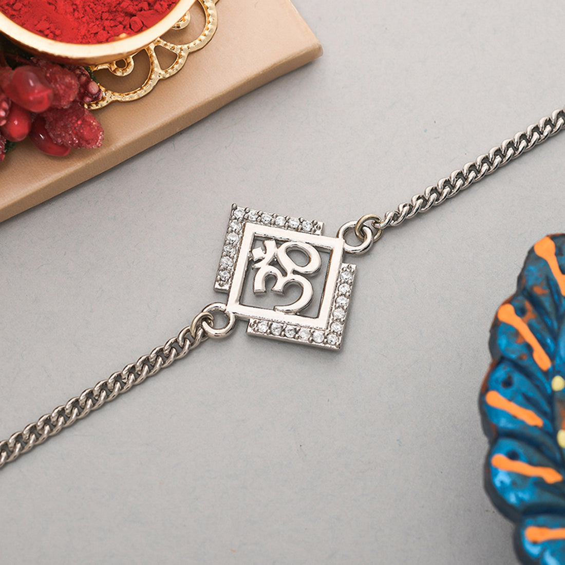 trueBrowns Auspicious OM Silver Plated Bracelet Rakhi