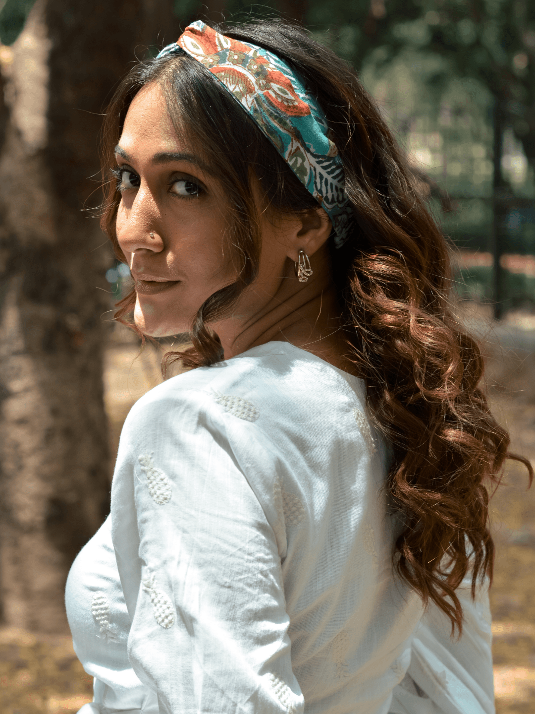 Teal Cotton Block Print Bandana - trueBrowns