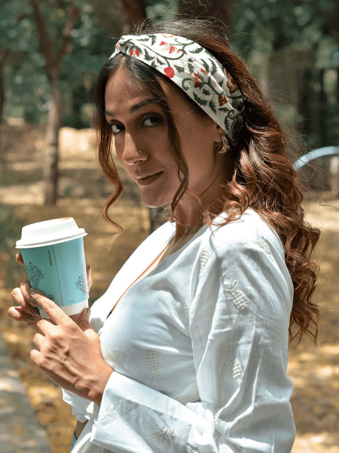 White Cotton Block Print Bandana - trueBrowns
