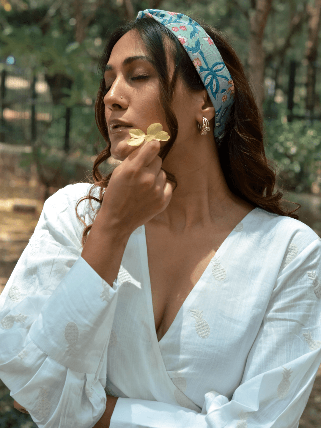 Eggshell Blue Cotton Block Print Bandana - trueBrowns