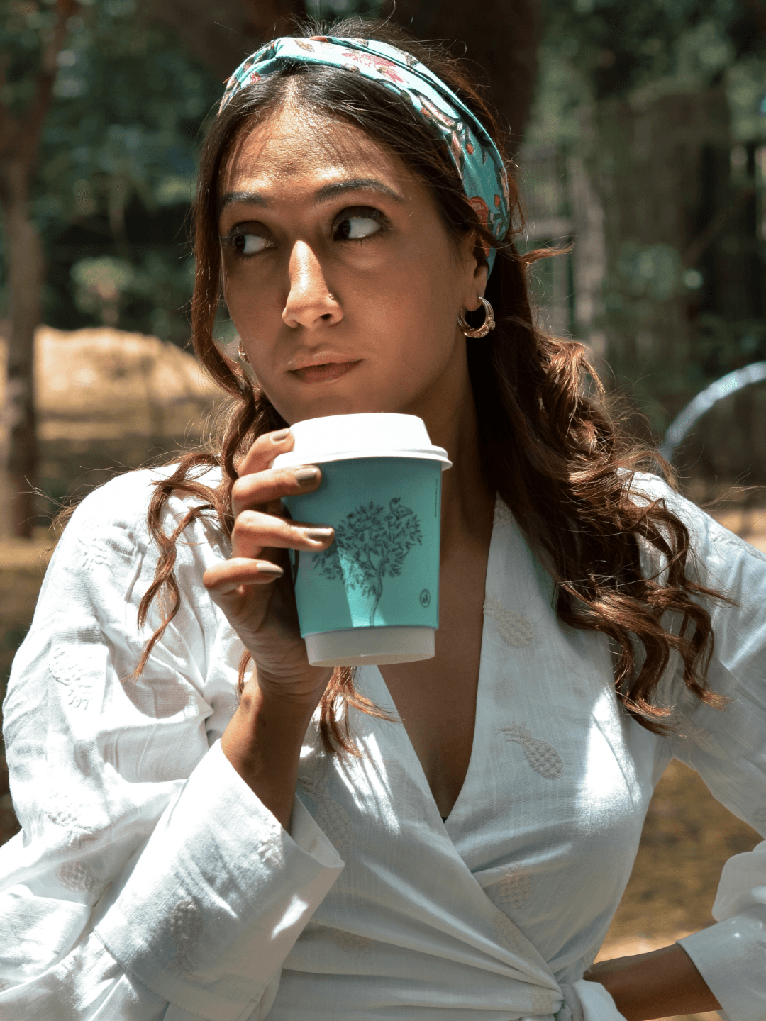 Aqua Cotton Block Print Bandana - trueBrowns