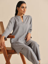 Steel Blue Khadi Relaxed Co-Ord Set
