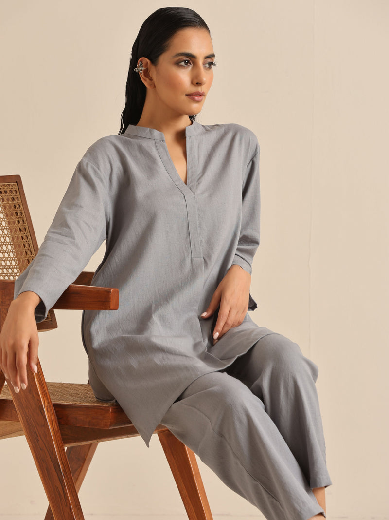 Steel Blue Khadi Relaxed Co-Ord Set