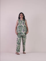trueBrowns Green Cotton Ikat Sleeveless Co-ord Set