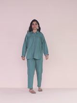 trueBrowns Turquoise Cotton Dobby Shirt Co-ord Set