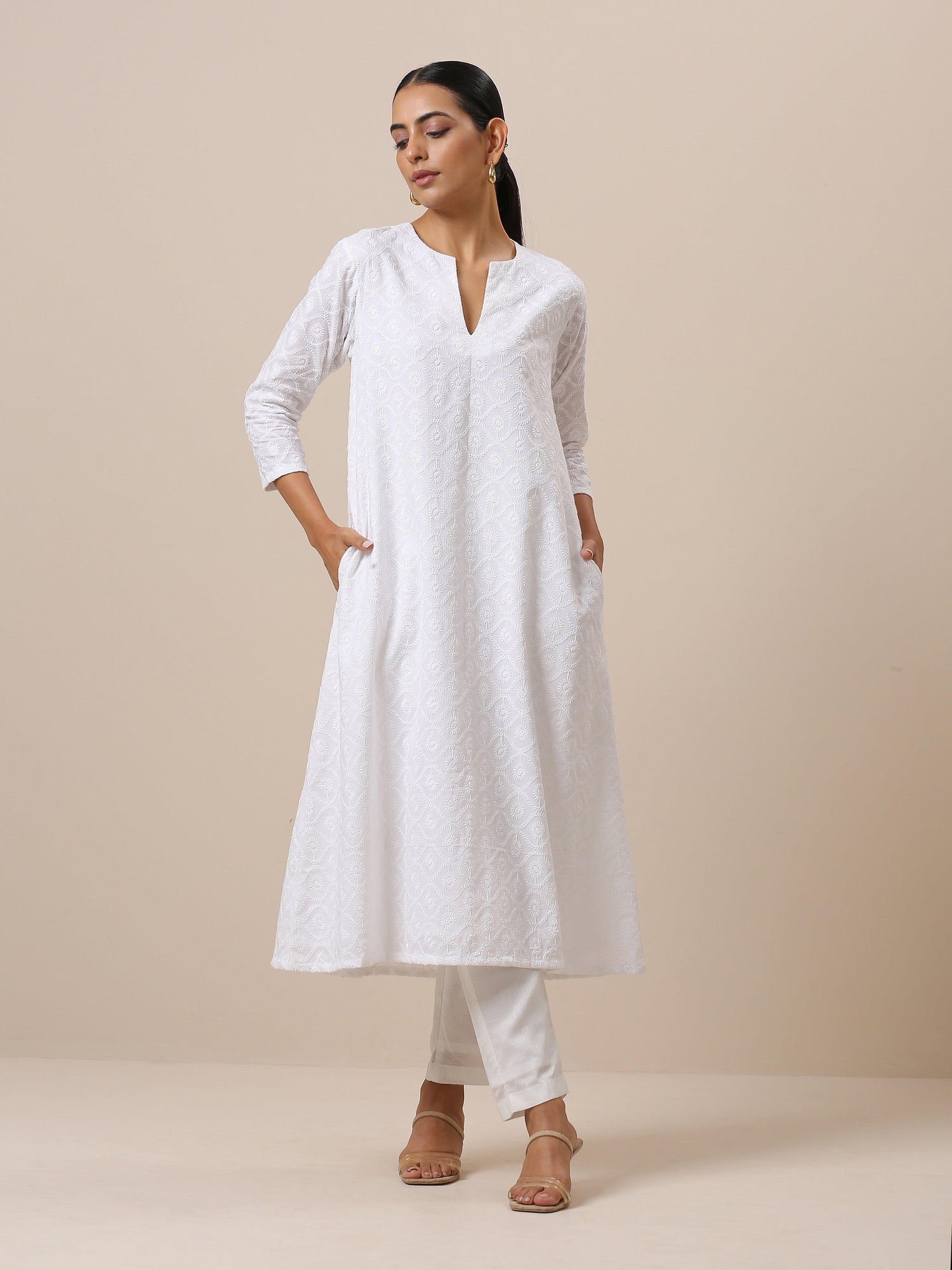 Cotton White Textured Pant - trueBrowns