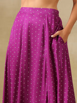 Purple Bandhani Printed Silk Top Skirt Jacket Set