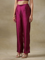 Purple Textured Silk Overlay Jacket Blouse Pant Set