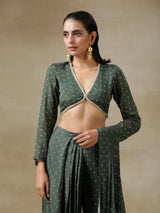 Dark Green Bandhani Printed Silk Full Sleeve Blouse