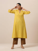 Cotton Dobby Yellow Kurta Pant Set - trueBrowns