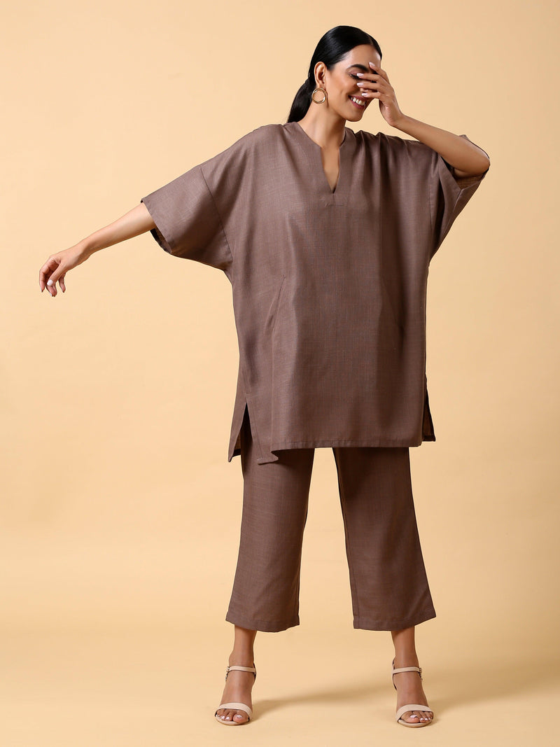 Cotton Linen Burnt Brown Boxy Fit Co-Ord Set - trueBrowns