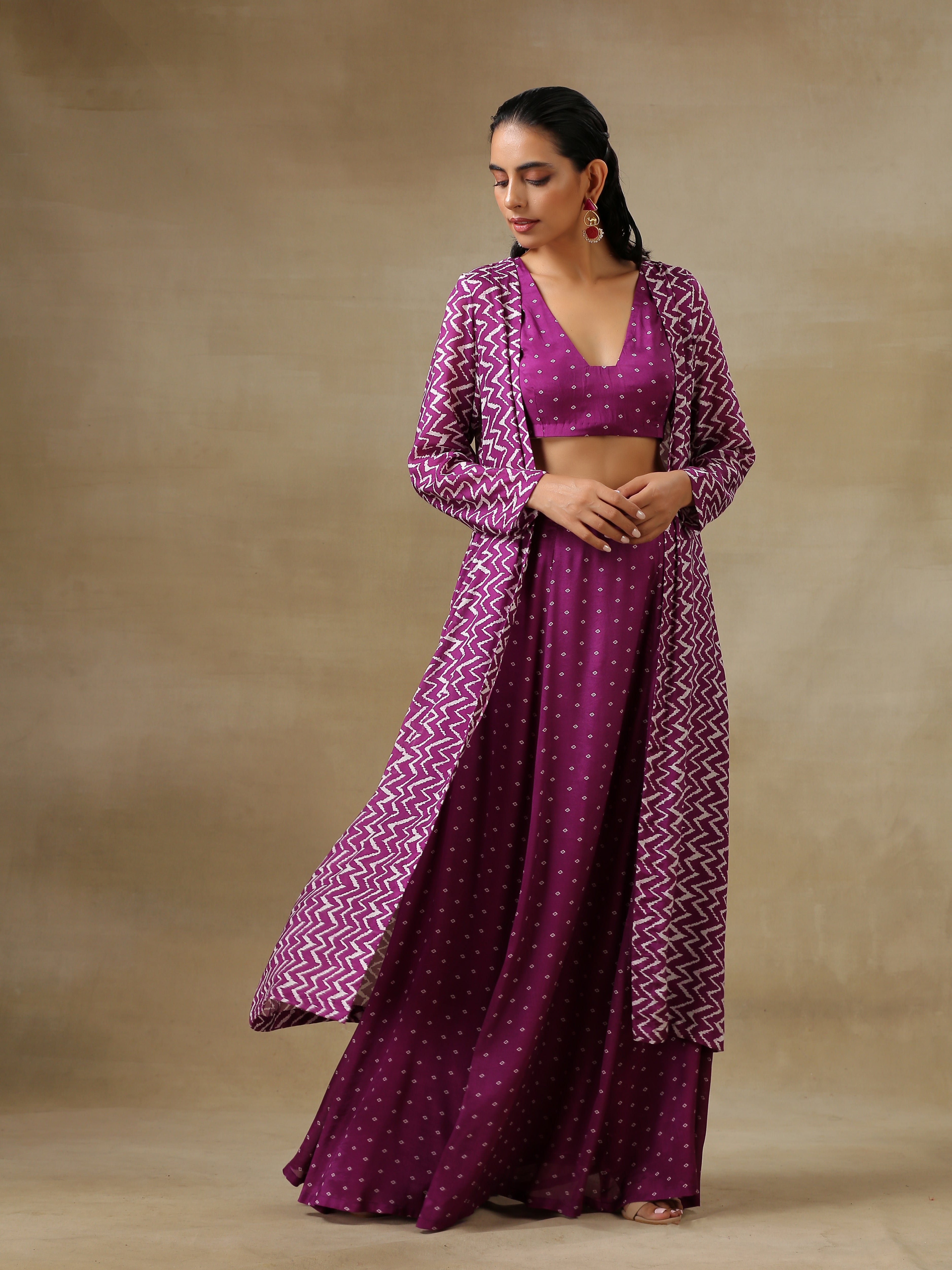 Arcvsh by Pallavi Singh Cotton Chanderi Dahlia Print Skirt Jacket Set   Pink Floral Top Jacket Jacket in 2023  Printed skirts Types of  sleeves Fashion