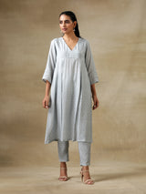 Grey Bandhani Printed Silk Yoke Kurta Pant Set