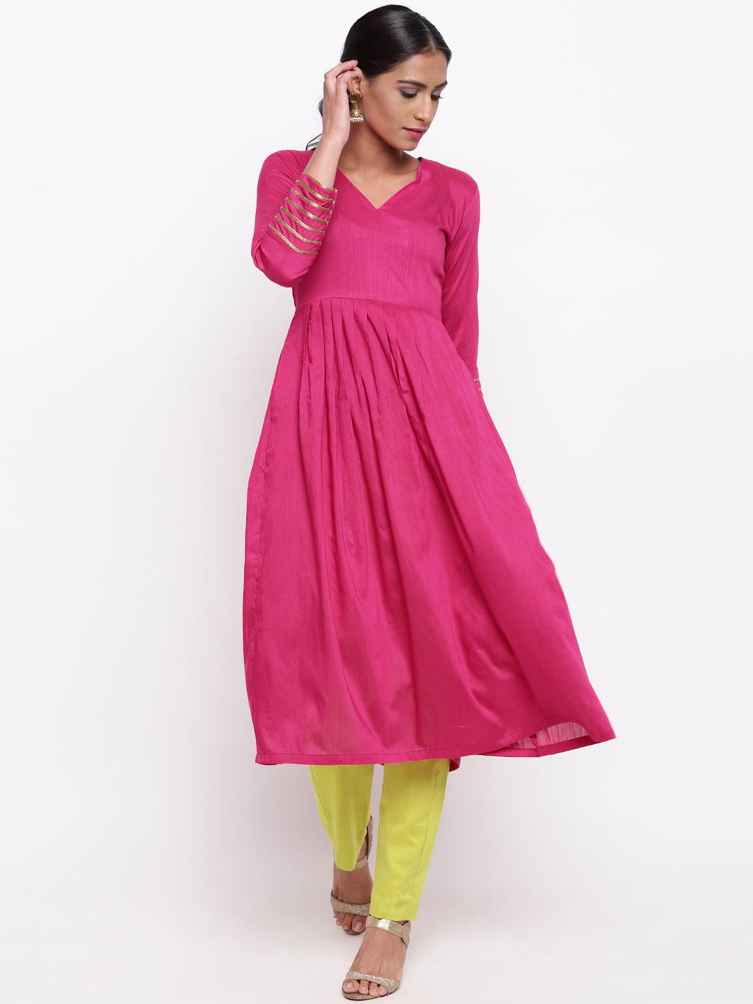 Pink Embellished Sleeve Kurta-Pant - trueBrowns