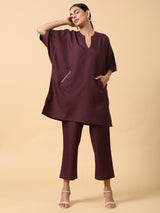 Cotton Linen Purple Boxy Fit Co-Ord Set - trueBrowns
