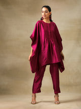 Purple Textured Silk Gathered Kaftan Co-Ord Set