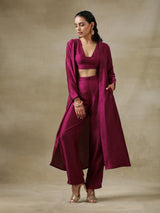 Purple Textured Silk Overlay Jacket Blouse Pant Set
