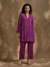 Purple Bandhani Printed Silk Co-Ord Set