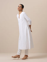 Cotton White Embroidered Flared Kurta Pant Set - trueBrowns
