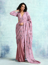 Light Mauve Printed Velvet Ready To Wear Saree